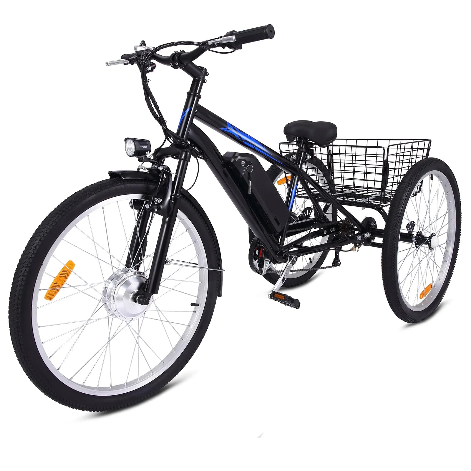 3 Wheel Electric Bicycle for Men Women, 350W Motor Electric Tricycle for Adults, 26′′ Fat Tire Motorized Bicycle w/ 36V 10Ah Removable Battery, 7 Speed Electric Trike up to 50+ Miles, 3 Modes