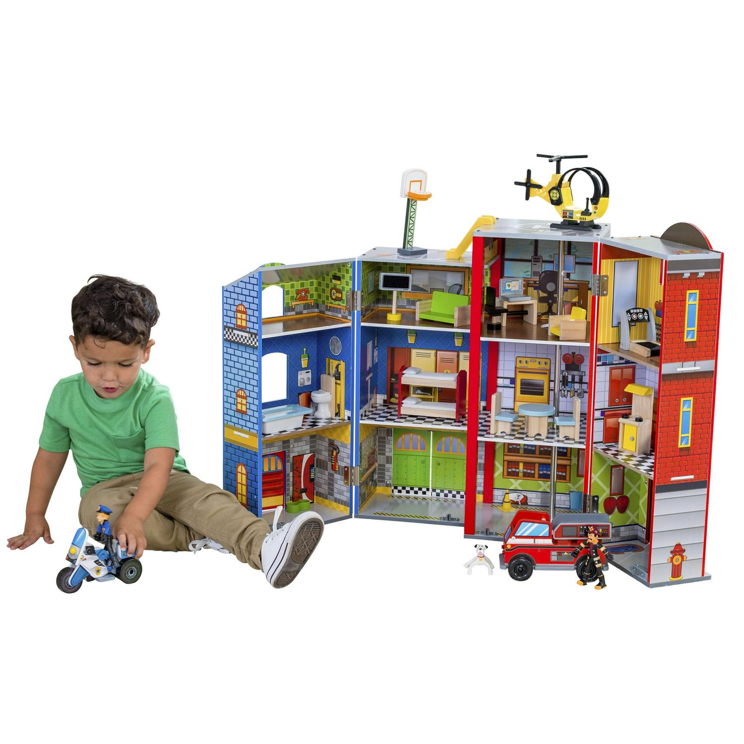 2026 KidKraft Everyday Heroes Wooden Foldable Playset with 35 Pieces