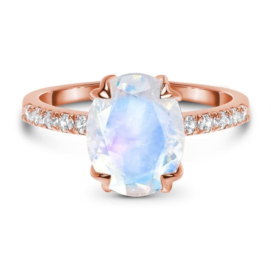 2026 Moonstone Ring Harlow Oval-cut with 10 White Topaz 14kt Rose Gold Vermeil Half Eternity Settings Size 10 Moonstone Jewelry by Mo