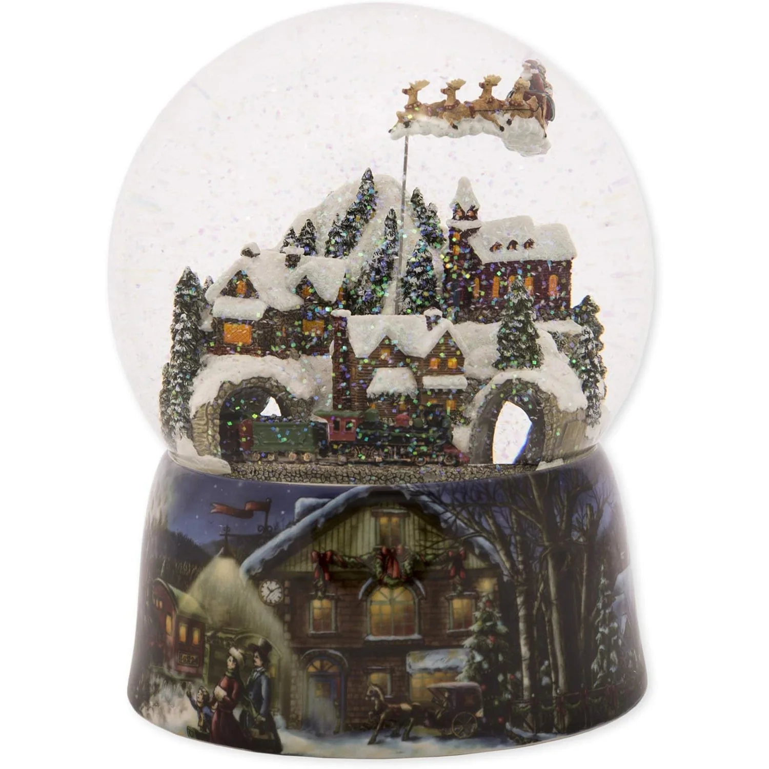 Musical Christmas Village W/ Santa And Rotating Train Snow Globe, 8