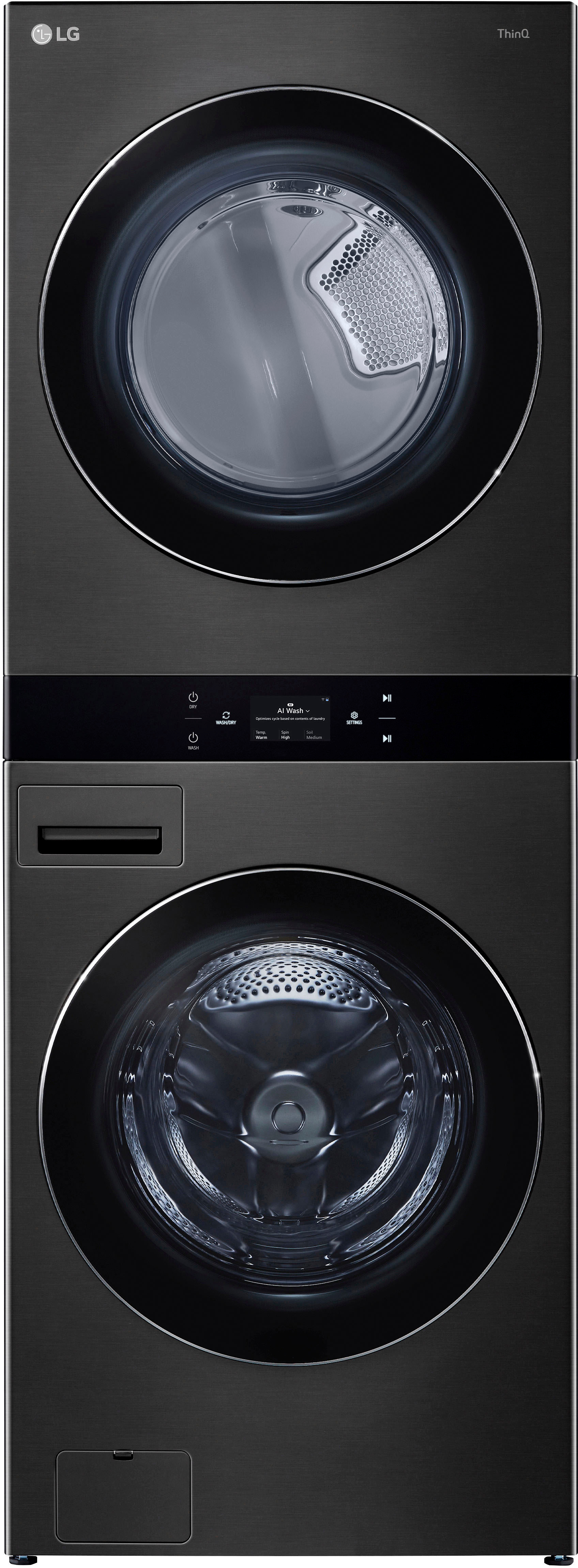 2026 LG – 5.0 Cu. Ft. HE Smart Front Load Washer and 7.4 Cu. Ft. Electric Dryer WashTower with Steam and Center Control – Black Steel