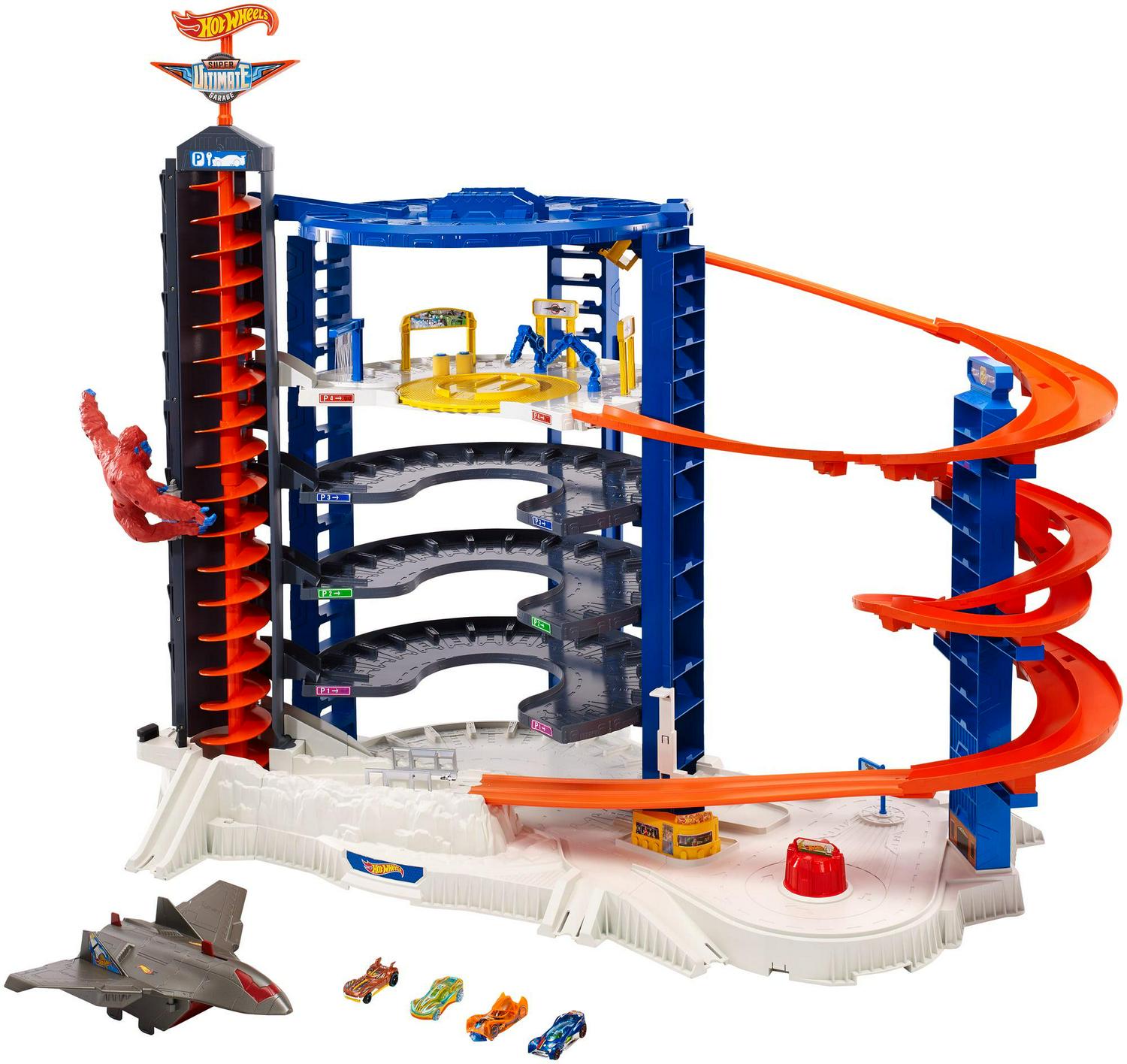 2026 Hot Wheels Track Set with 4 1:64 Scale Toy Cars, Super Ultimate Garage, Over 3-Feet Tall