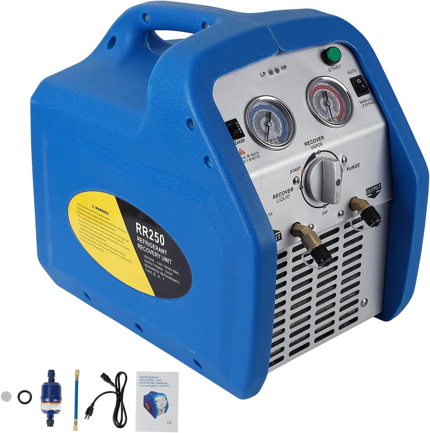 Garvee 120V Ac 60Hz 3/4 Horsepower Single Cylinder Portable Refrigerant Recovery Machine, Orange