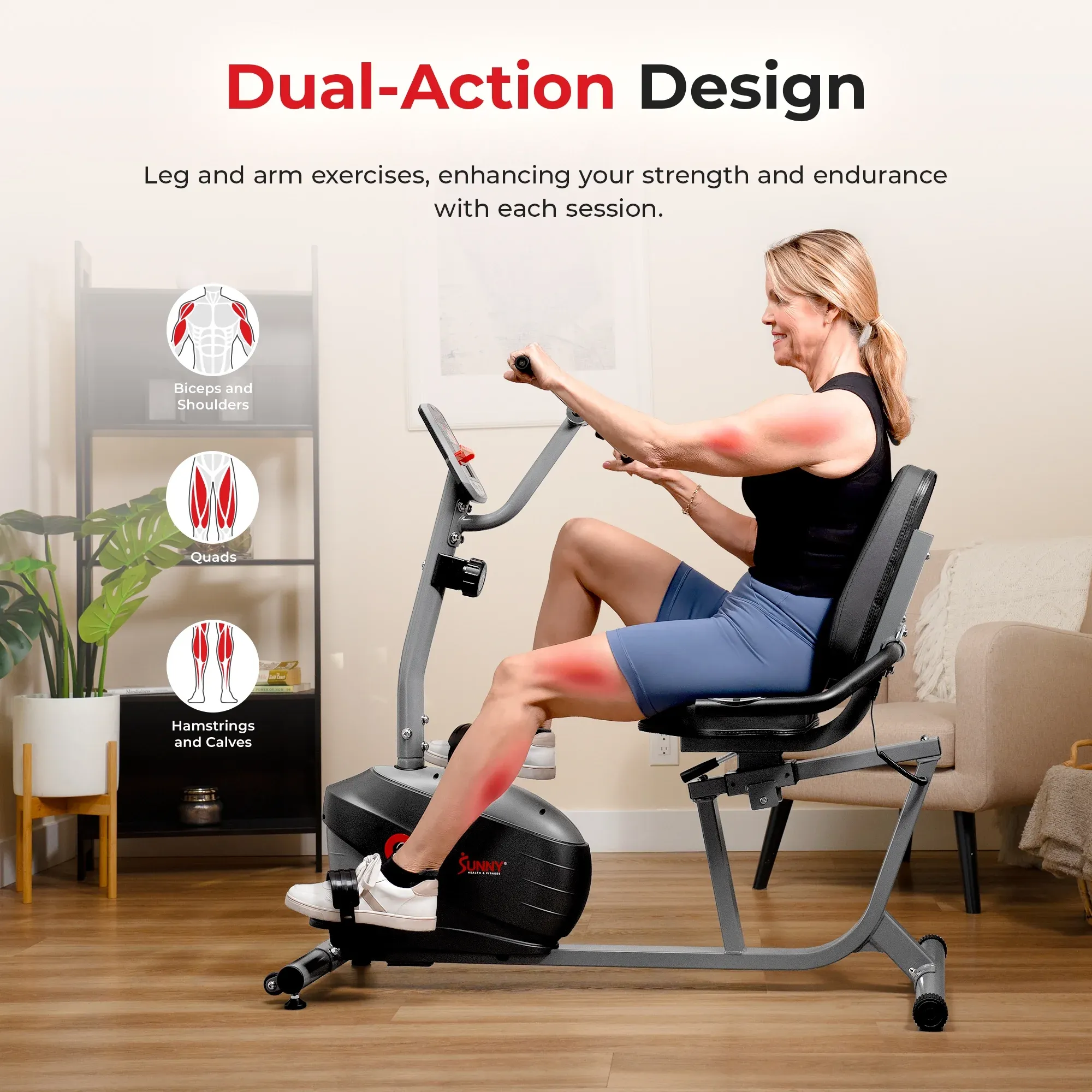 Sunny Health & Fitness Smart Magnetic Recumbent Bike with Hand Cycle - SF-RB423034