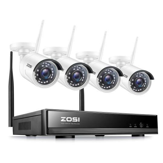 2026 ZOSI Wireless Security Camera System, H.265+ 8 Channel NVR, 1080p WiFi IP Camera, Indoor Outdoor Surveillance, 4 Cameras+2TB HDD