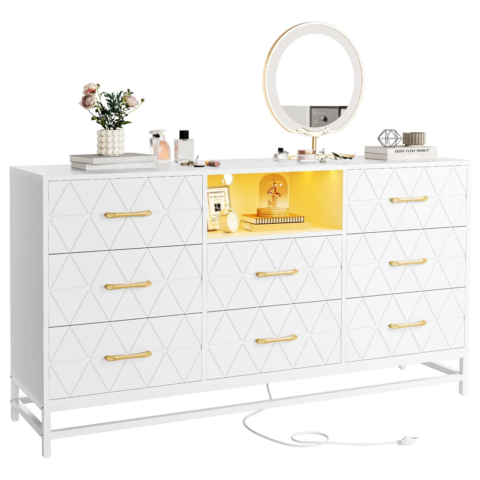Garvee White Dresser for Bedroom with 8 Deep Drawer, 59