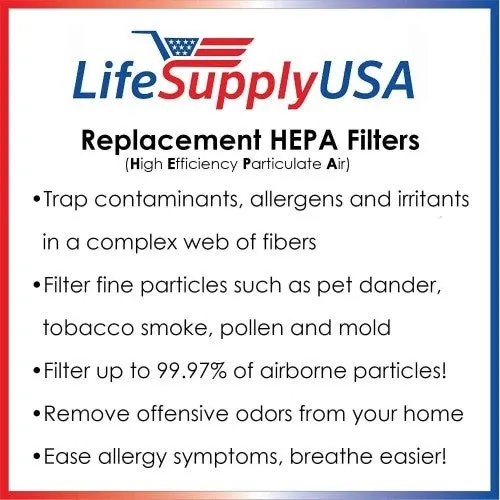 LifeSupplyUSA 5 Pack Replacement HEPA Filter Compatible with Alen TF50-Carbon HEPA-Fresh Paralda Air Purifier