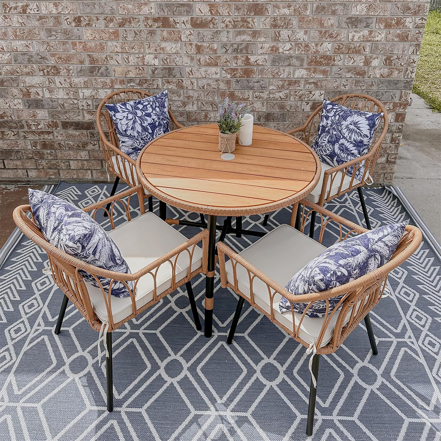 2026 YITAHOME 5 Pieces Outdoor Patio Dining Table Chair Set Wicker Patio Dining Set Outdoor Rattan Dining Table Set for Patio  Backyard  Balcony  Garden (with Umbrella Hole)