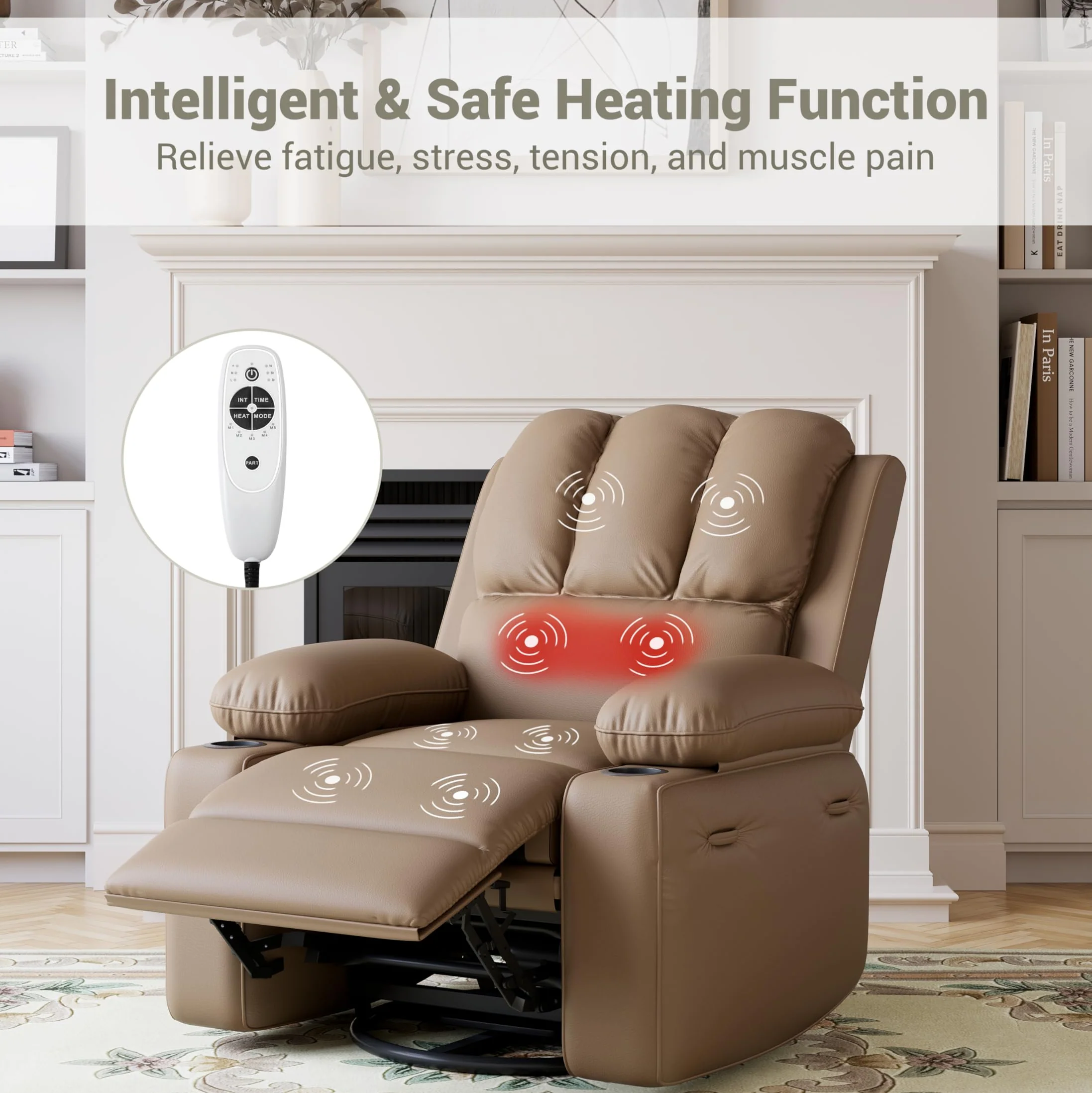 Garvee 22'' Width Power Recliner Chair, Electric Rocker Swivel USB Charger Lazy Boy for Adults, with Vibrating Massage and Heating, 1.5X Sponge Filling for Living Room, Bedroom and Nursery