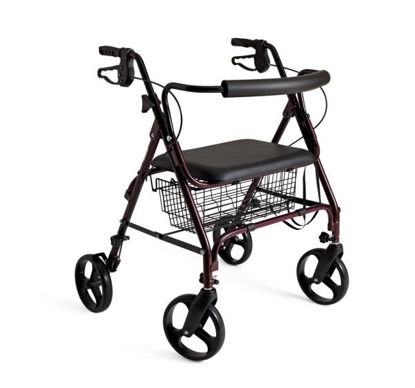 2026 Medline Heavy Duty Extra Wide Rollator, Folding Rolling Walker, 8 Wheels, 400lb Weight Capacity, Burgundy Red Frame