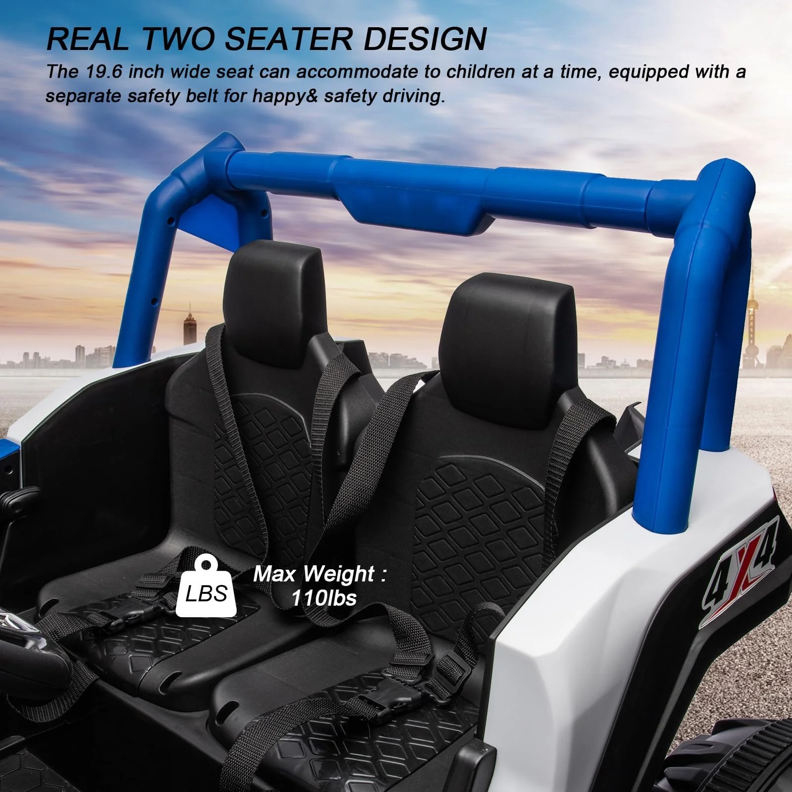 Garvee 2 Seater Ride on Car,12V Battery Powered Off-Road UTV Toy,Electric Car with Remote Control,Metal Frame,EVA Wheels,LED,Spring Suspension for 3-8 Boys&Girls - Blue