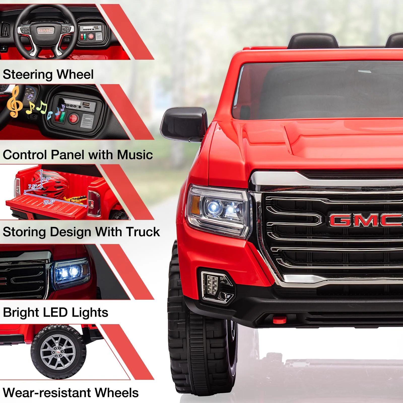 Garvee 24V 2-Seater Ride On Truck Car, Licensed GMC Battery Powered Electric Kids Car with Remote Control, LED Lights, MP3, 2 * 200W Motor, 20.5