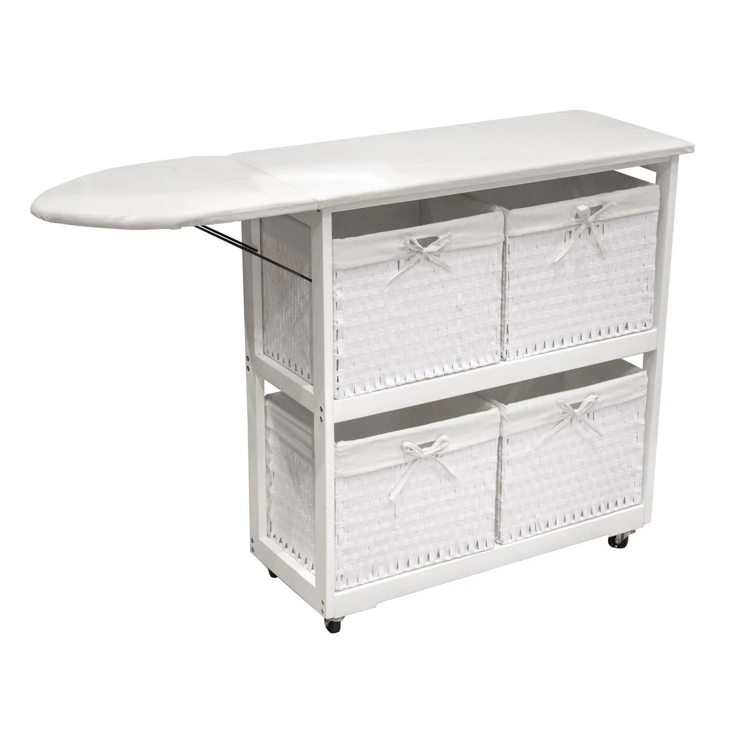 33 White Portable Paulownia Ironing Board with Laundry Baskets