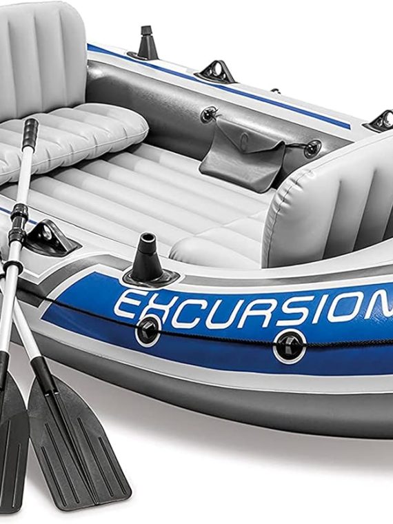 2026 INTEX Excursion Inflatable Boat Series: includes Deluxe 54in Boat Oars and High-Output Pump – SuperTough PVC – Adjustable Seats with Backrest – Fishing Rod Holders – Welded Oar Locks