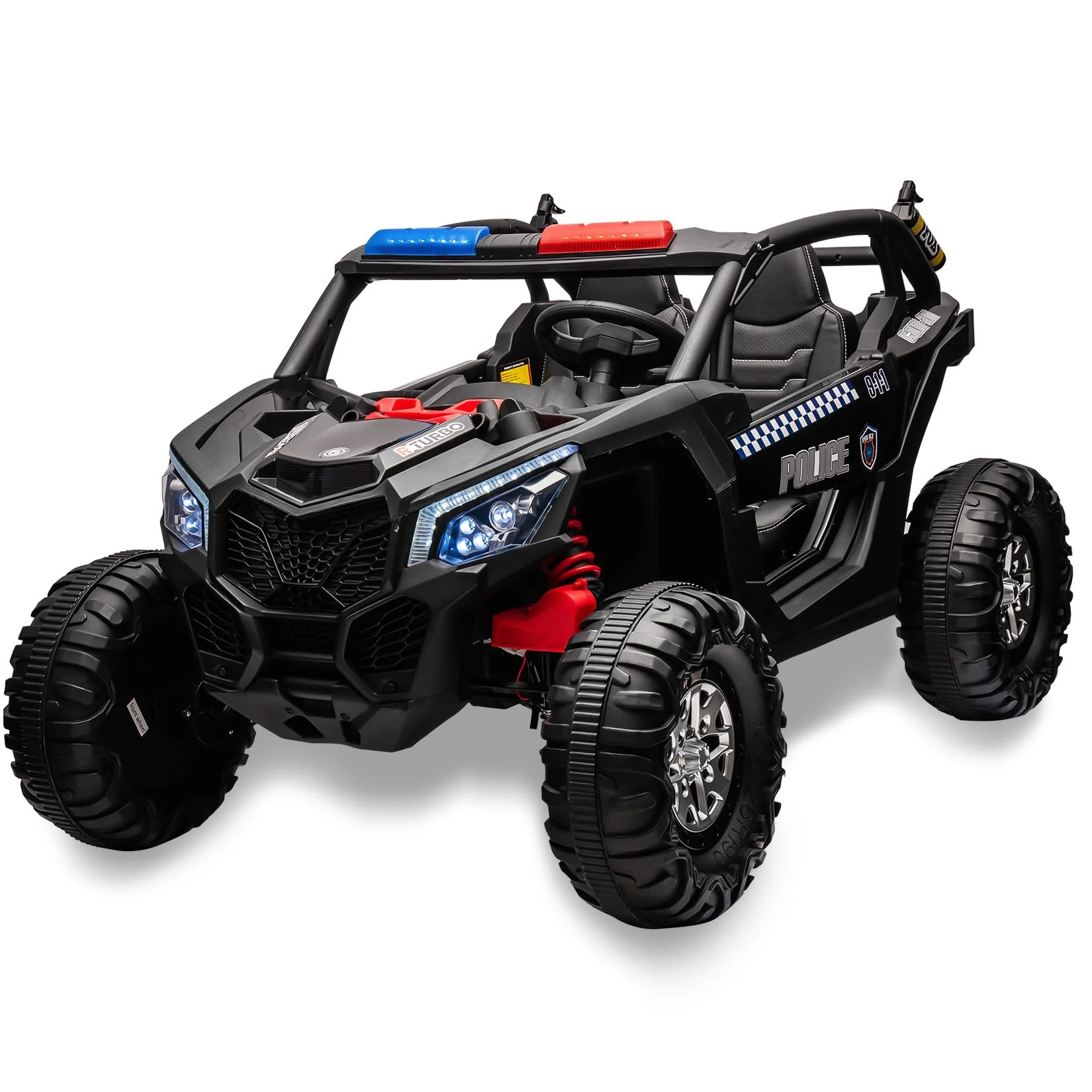 Garvee 24V 2 Seater Kids Ride on UTV Car For age 3+, w/Remote Control, 4WD Powerful Electric Vehicle with 4x75W Motors, 4 Shock Absorber, Leather Seat, Music and Light - Black
