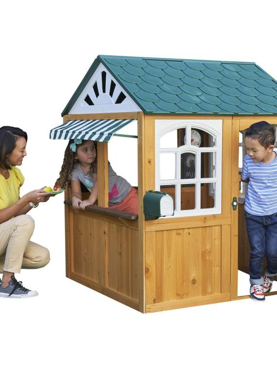 2026 KidKraft Garden View Outdoor Wooden Playhouse with Ringing Doorbell, Mailbox and Chalkboard