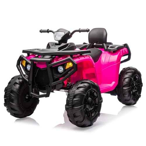 Garvee Kids Ride On Quad ATV 4 Wheeler Electric Vehicle for Big Kids 2 Seater Battery Powered Ride On Toy Car with Spring Suspension, LED Lights, High & Low Speed, Music, USB, Soft Start for Toddlers, Pink