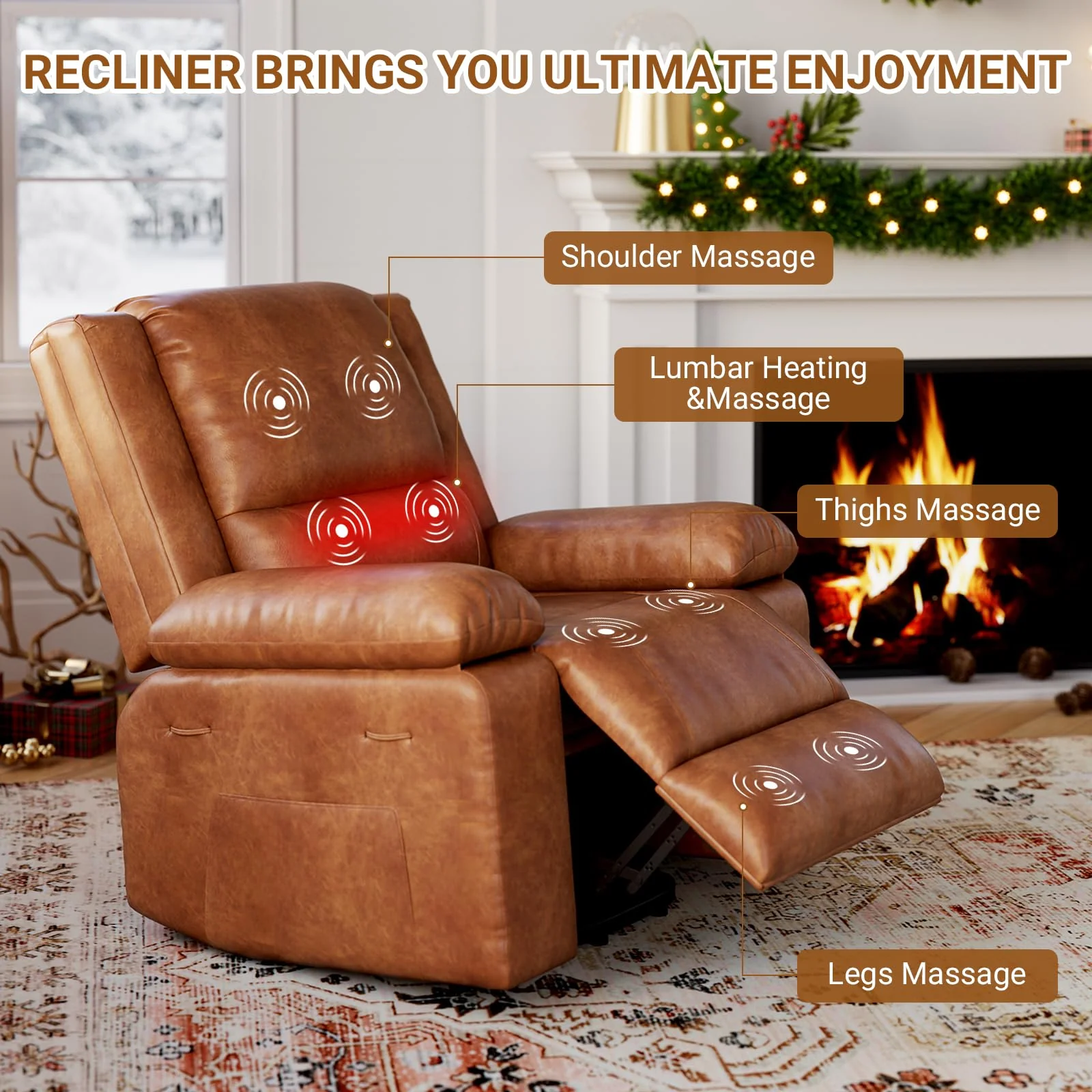 Garvee Power Lift Recliner Chair PU Leather with Massage for Elderly Ergonomic Lounge Chair Classic Single Sofa with Side Pockets Home Theater Seat-27