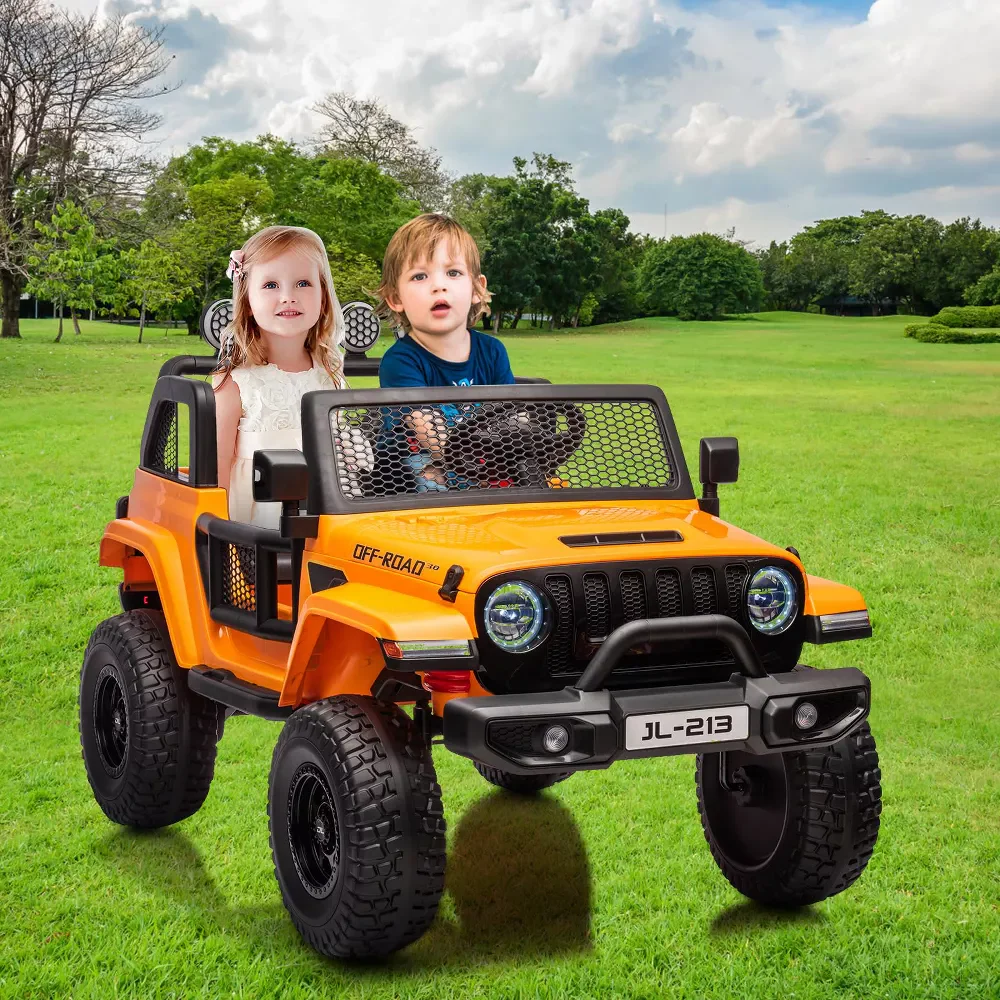 Garvee 24V 7AH Kids Ride on Truck Car 2 Seater Electric Vehicles for Toddles 2WD/4WD Switchable Battery Powered Cars with Remote Control, 4-Wheeler Suspension, LED Lights, MP3, Back Storage - Orange