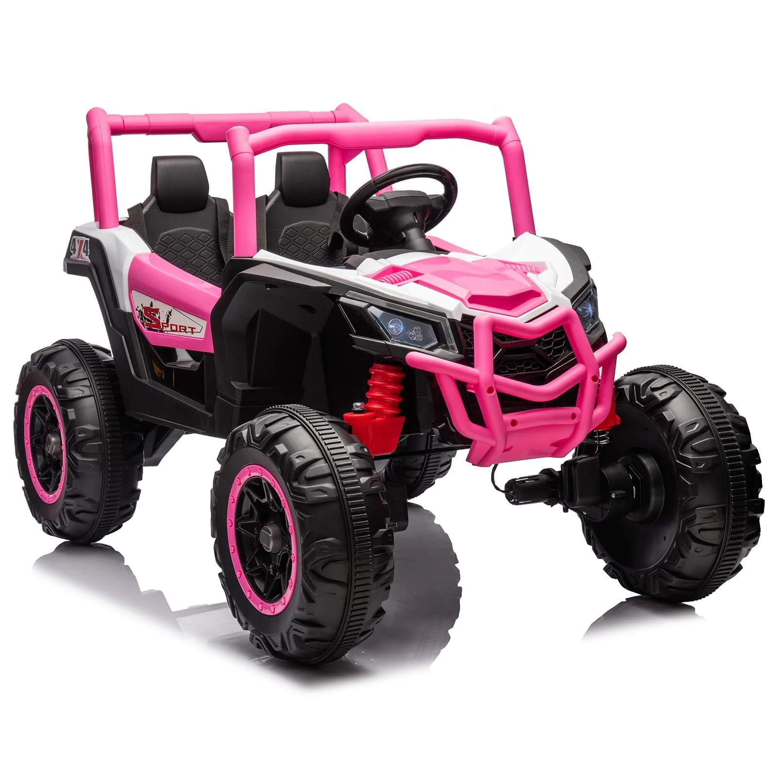 Garvee 2 Seater Ride on Car,12V Battery Powered Off-Road UTV Toy,Electric Car with Remote Control,Metal Frame,EVA Wheels,LED,Spring Suspension for 3-8 Boys&Girls - Pink