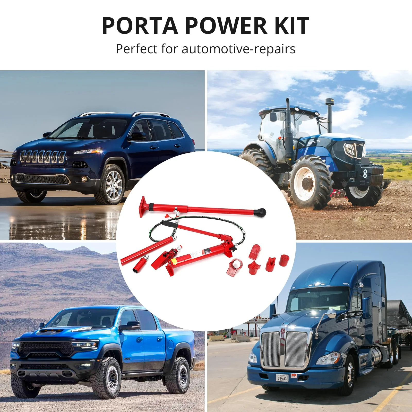 Garvee 20 Ton Porta Power Hydraulic Kit + 4.7 Ft Oil Hose + Portable Hydraulic Jack + TPU Seal + Electrostatic Powder + Auto Body Frame Repair + Construction