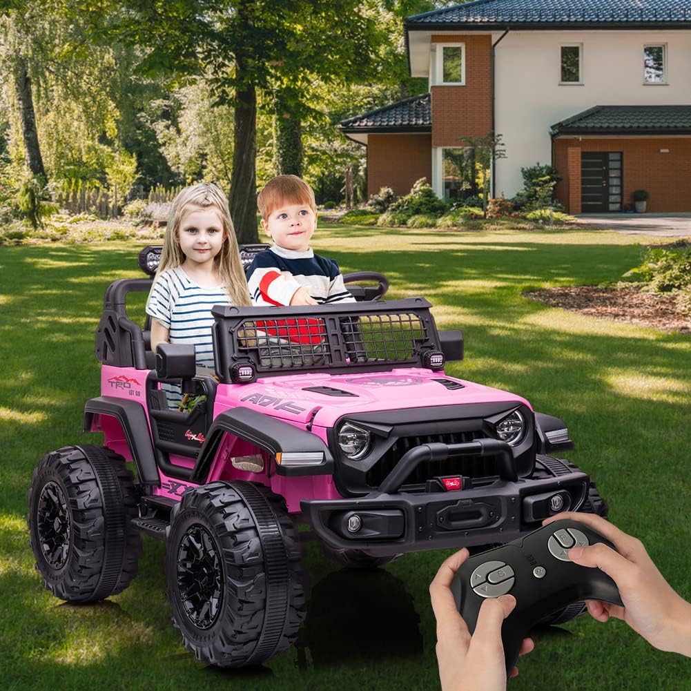 Garvee 2 Seats Battery Powered Electric Truck with Remote Control, 24V Kids Ride on Toy with 20inch Extra Width Seat for 3-8 Years Kids, Pink