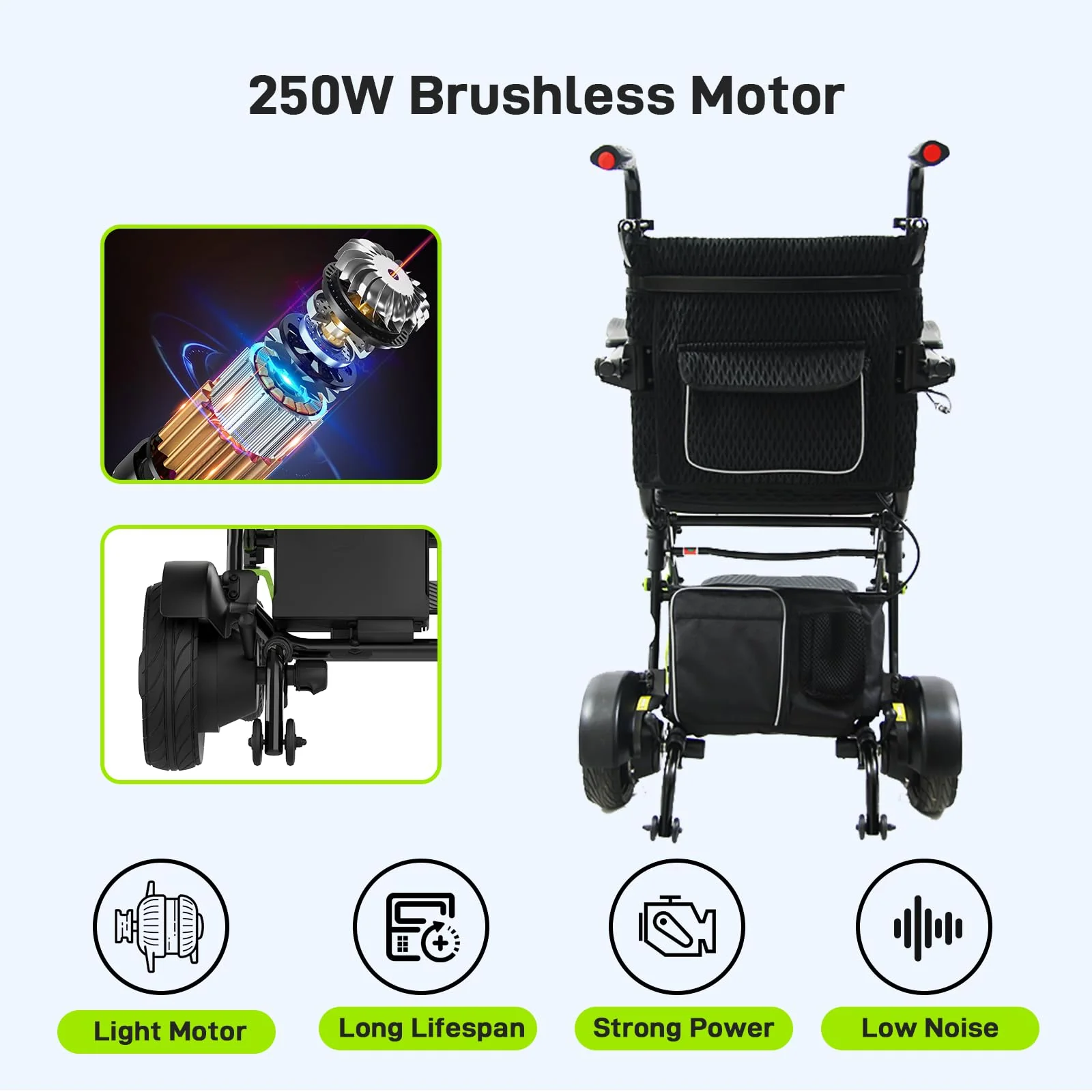 Garvee Foldable Adult Wheelchair, Lightweight, Dual Brushless Motors
