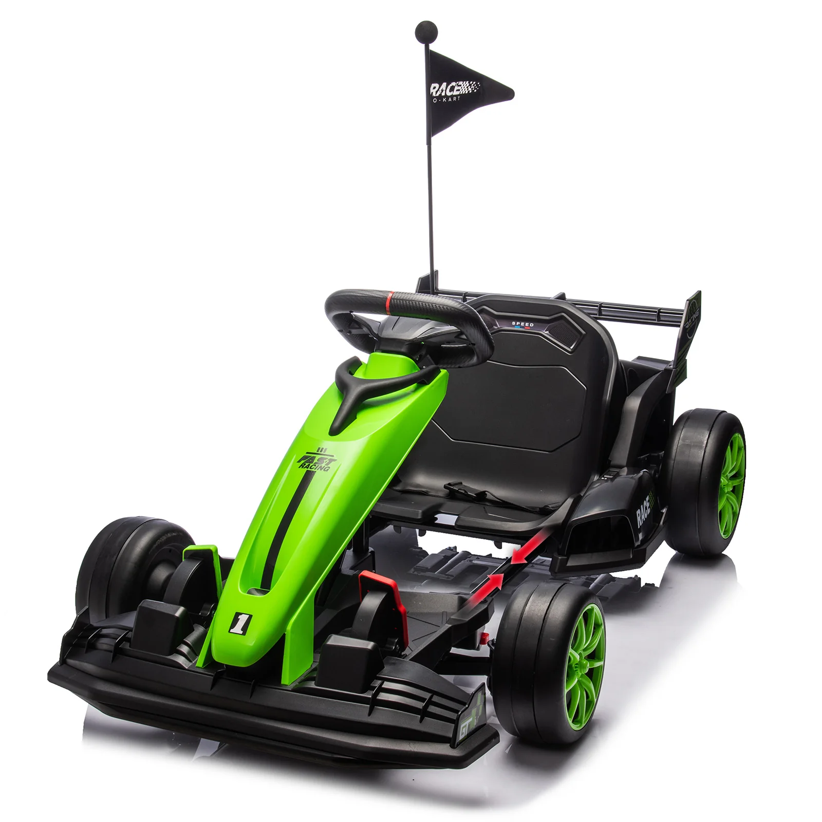 Garvee 24V Kids Ride on Go Kart, 7.5mph Variable High Speed Drifting Car, 7ah Battery 200W*2 Motors ,Length Ajustable Max Load 135lbs, Power Display Racing Toy for for Kids Child 6+ ,Green