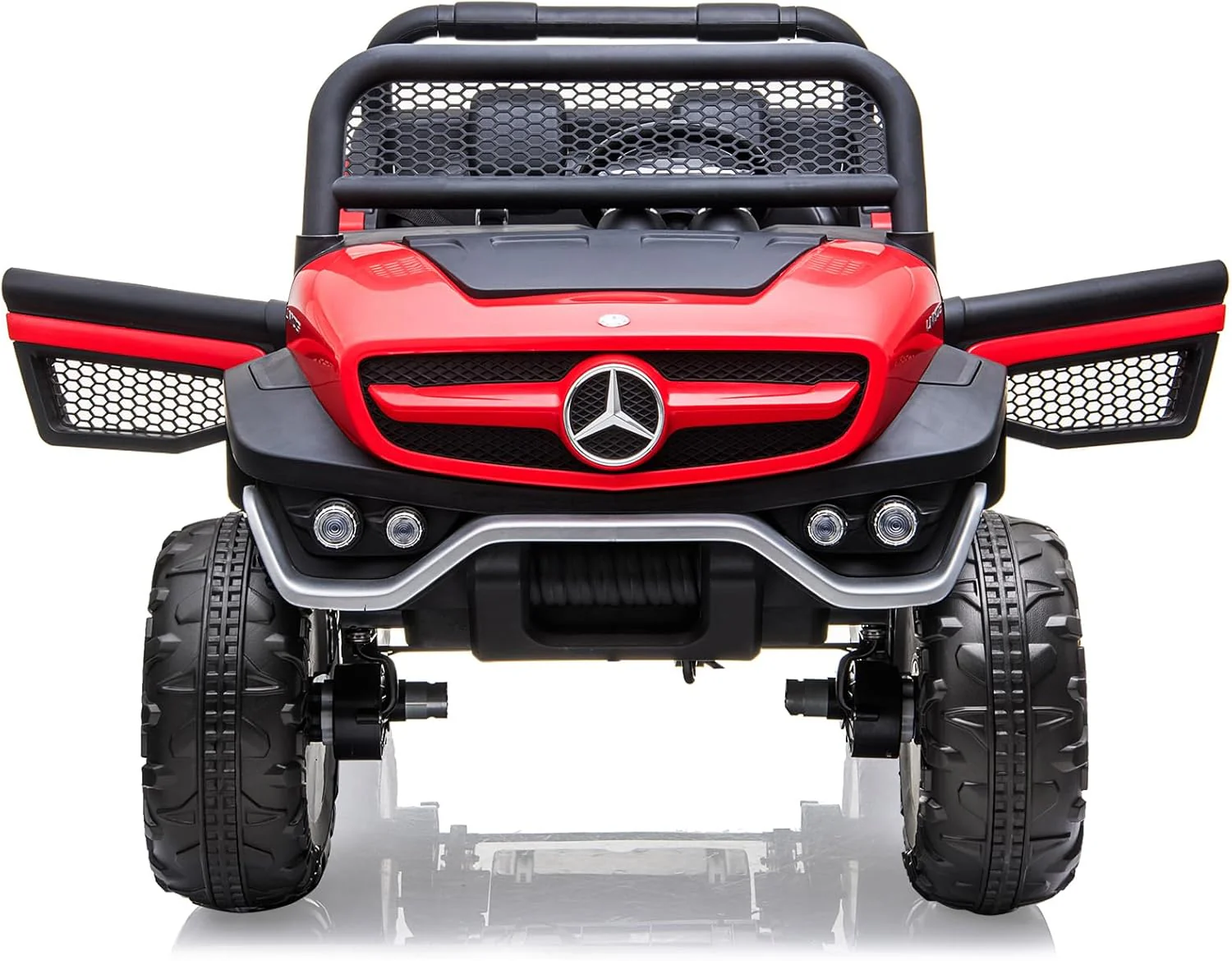 Garvee 2 Seater Kids Ride On Truck 24V Ride On Toy Licensed Mercedes Benz Battery Powered Electric Vehicle for Toddles with Remote Control, Battery Display, Trunk, Spring Suspension, LED Lights, Music, Red