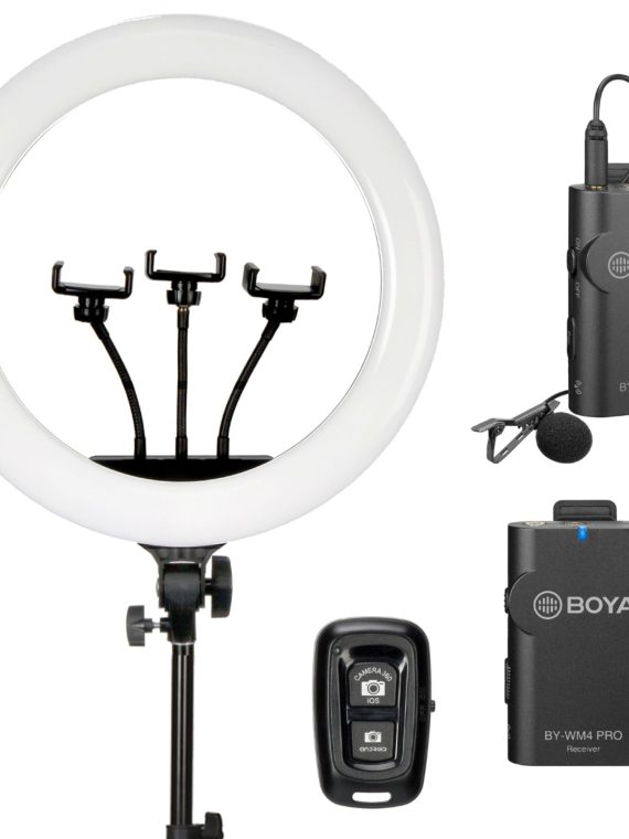 2026 Sunpak – Premium Series 18 Inch Bi-Color Ring Light Kit with BOYA Wireless Microphone and Bluetooth Remote