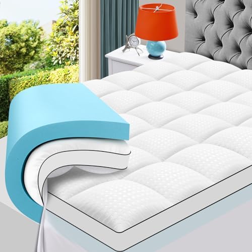 2026 MASVIS King Size Dual Layer 4 Inch Memory Foam Mattress Topper  2 Inch Gel Memory Foam and 2 Inch Cooling Pillow Top Mattress Pad Cover for Back Pain  Medium Support