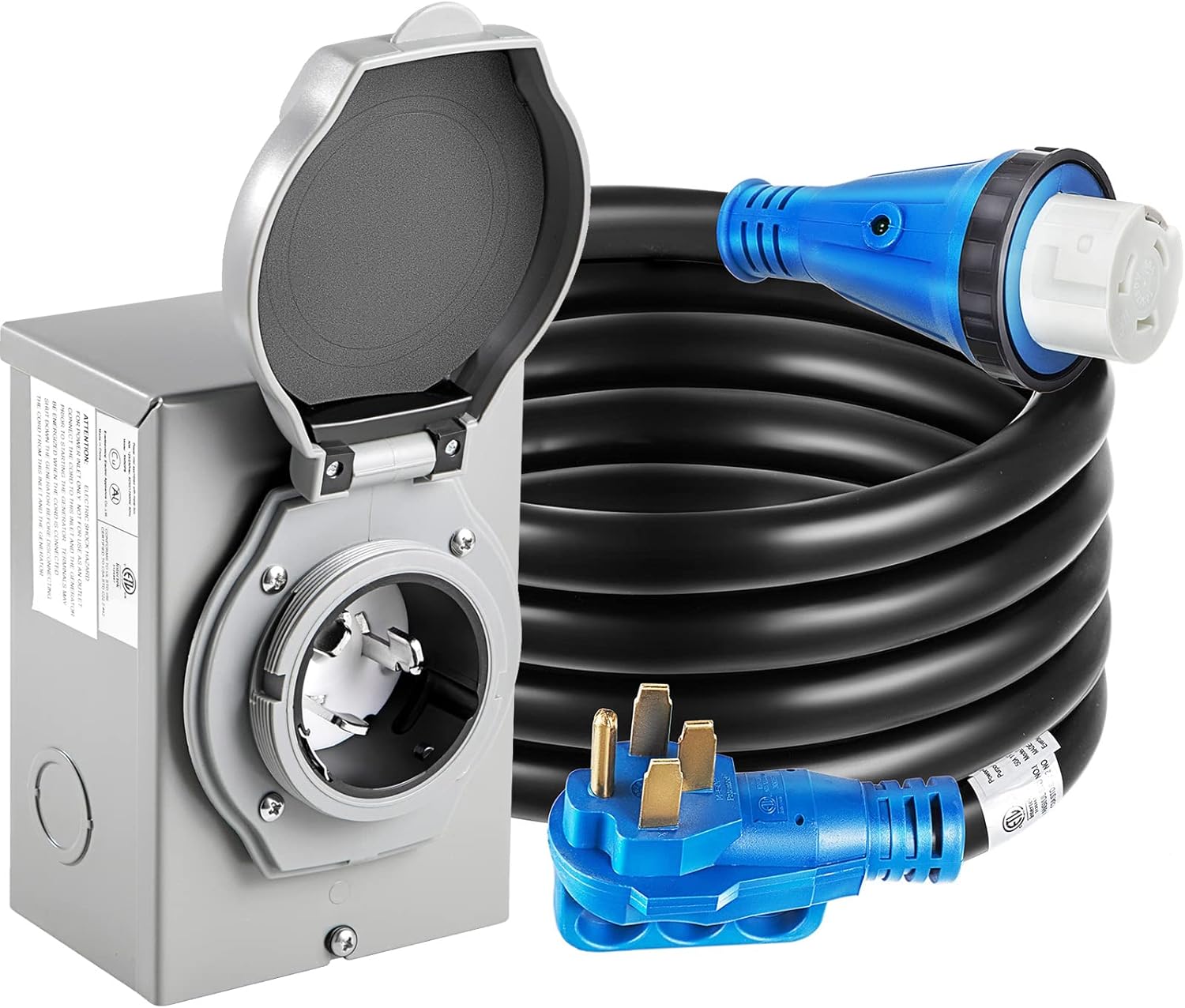 2026 50 Amp Generator Cord and Power Inlet Box  15FT Generator Cords 50 Amp 125V/250V Generator Power Cord NEMA14-50P/SS2-50R Twist Lock Connector