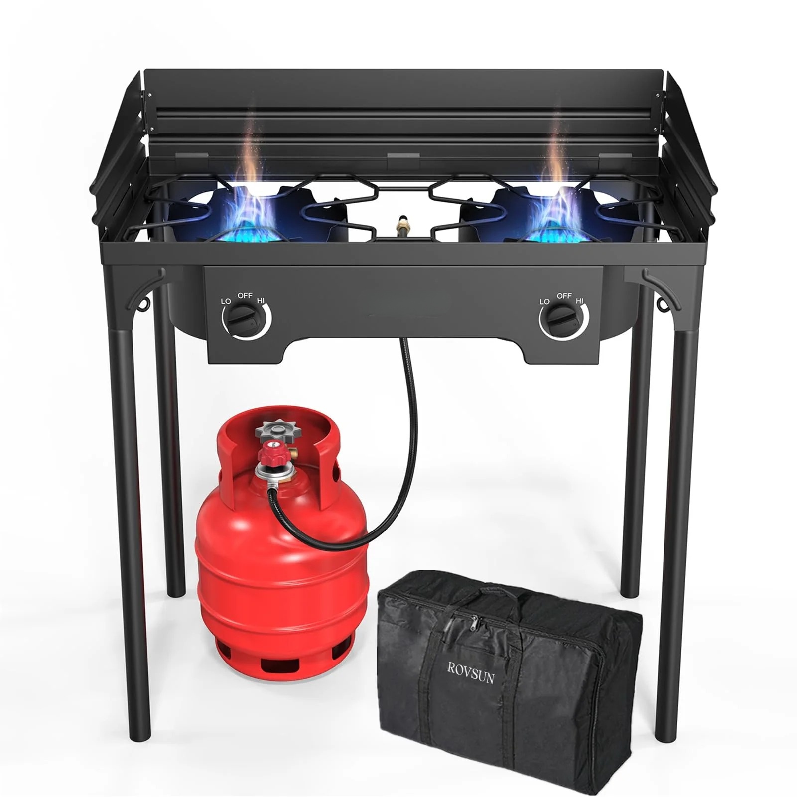 2 Burner 150,000 BTU Outdoor Gas Propane Stove with Windpanel & Carrying Bag