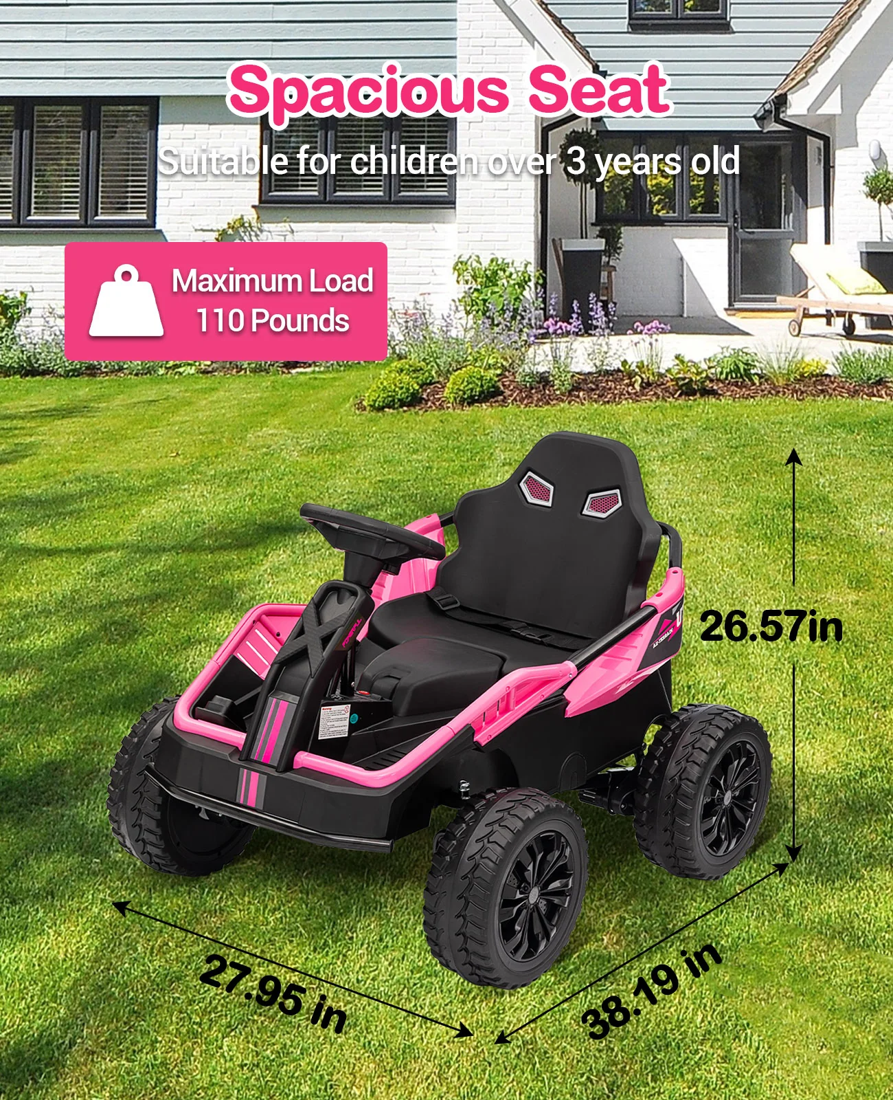 Garvee 24V Ride On Toy for Big Kids, 6MPH 200W 4x4 Ride On Car w/Parent Remote, Metal Frame, Headlights, Shock Absorbers, Music, Horn, Battery Powered Electric Cars for Kids, Pink