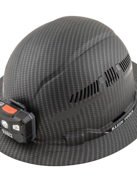 2026 Klein Tools 60347 Premium KARBN Pattern Class C, Vented, Full Brim Hard Hat with Rechargeable Lamp