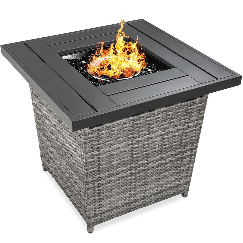 Best Choice Products 28in Propane Gas Fire Pit Table 50,000 BTU Outdoor Wicker w/ Glass Beads, Tank Holder