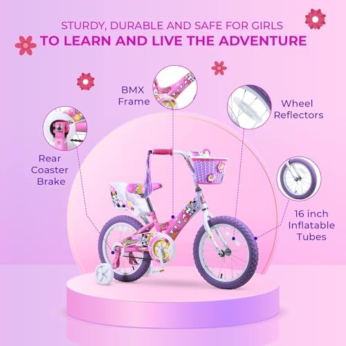 2026 Titan Girls BMX Bike for Kids Ages 4-7  16-Inch Wheels  9-Inch Frame  Removable Training Wheels  Toy Seat  Doll Basket  Streamers  First Bike  Princess Bicycle  Birthday Gift for Girls