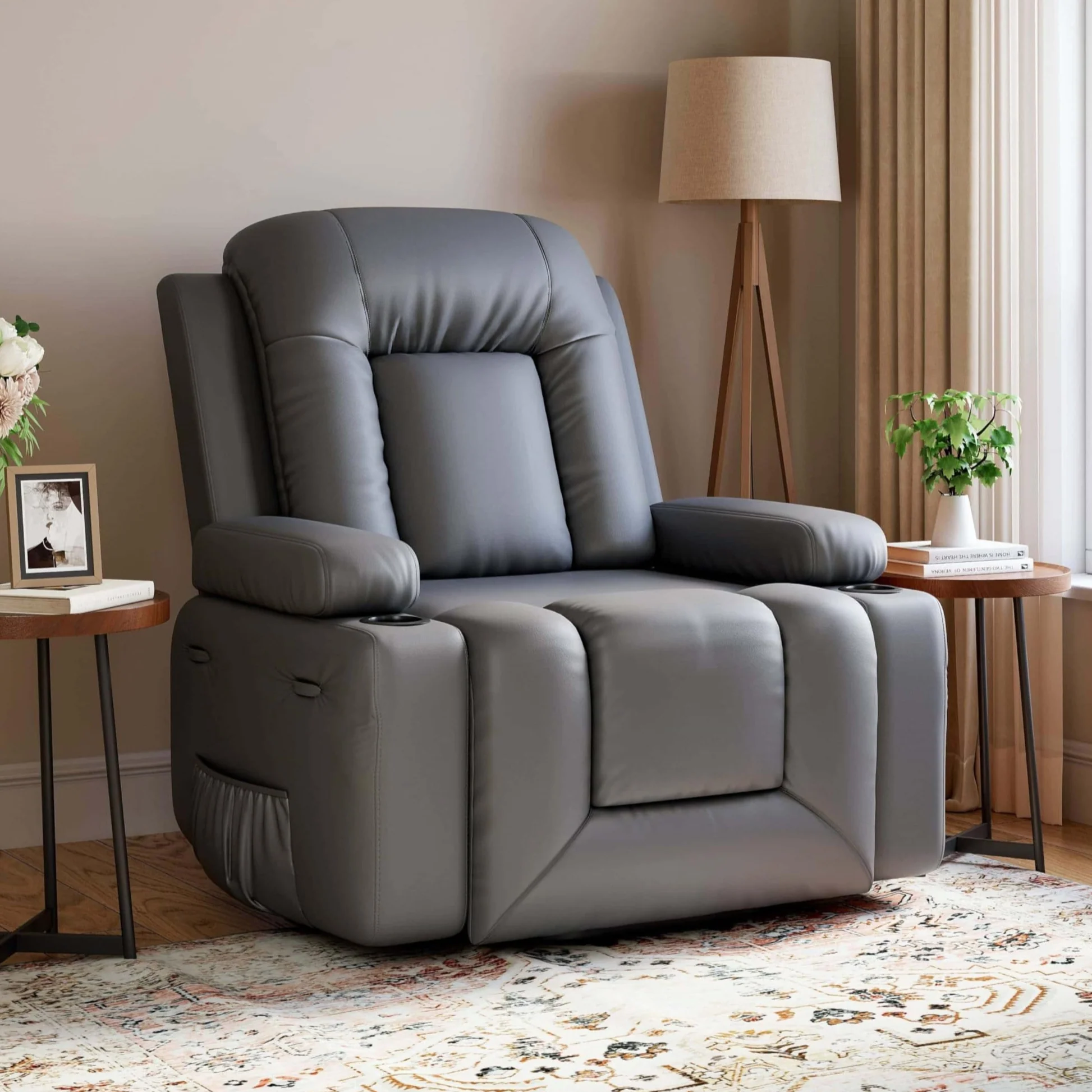 Garvee Power Lift Recliner Chair - Heat and Massage, Adjustable Back and Legs, PU Leather Electric Lift Chair Designed for Mobility Aid Elderly Relaxation, Grey