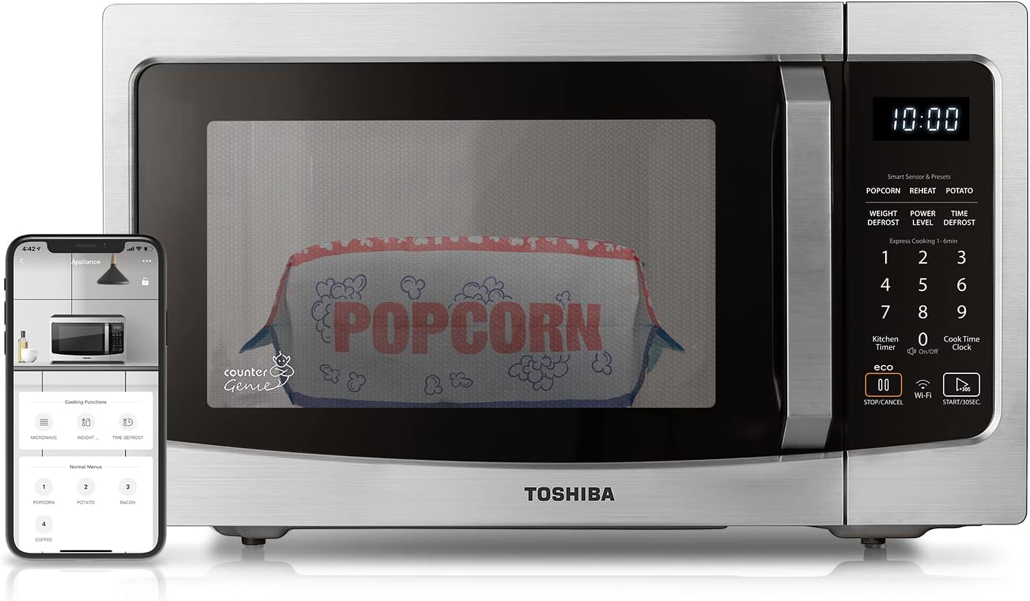 2026 TOSHIBA 4-in-1 ML-EC42P(SS) Countertop Microwave Oven, Smart Sensor, Convection, Air Fryer Combo, Mute Function, Position Memory 13.6′′ Turntable, 1.5 Cu Ft, 1000W, Silver