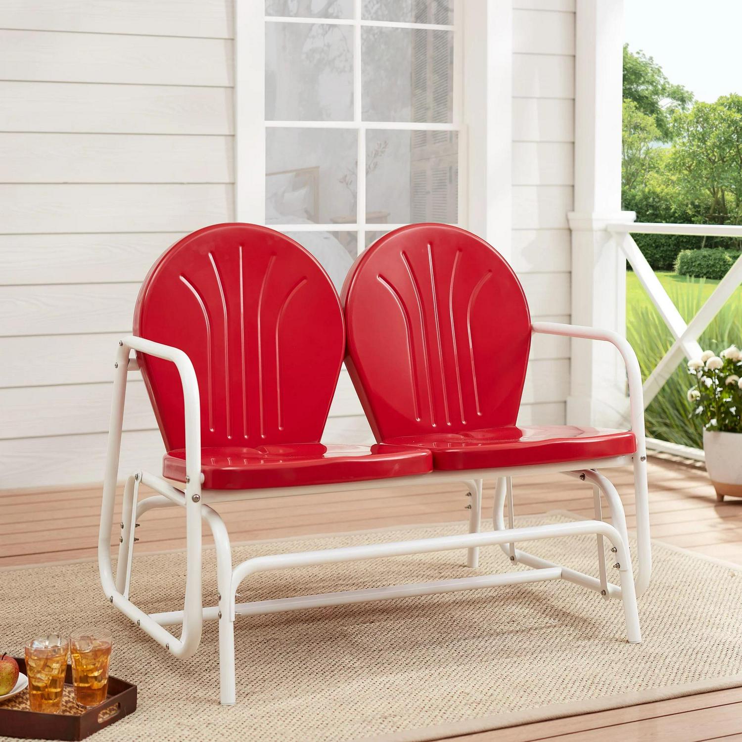 2026 Mainstays Retro Red Outdoor Steel Glider Loveseat