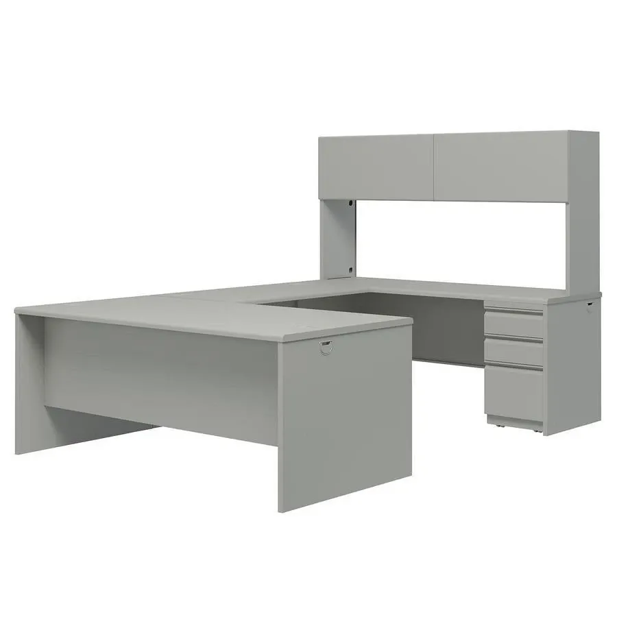 Hon 38000 Series 72′′ Steel U-Workstation with Stack-on Storage, Light Gray