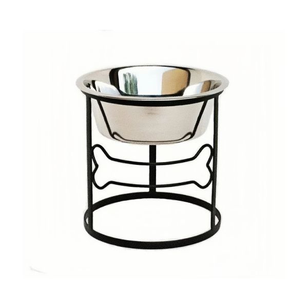 Bone Single Diner Pet Feeder by Pets Stop Size Large | Stainless Steel