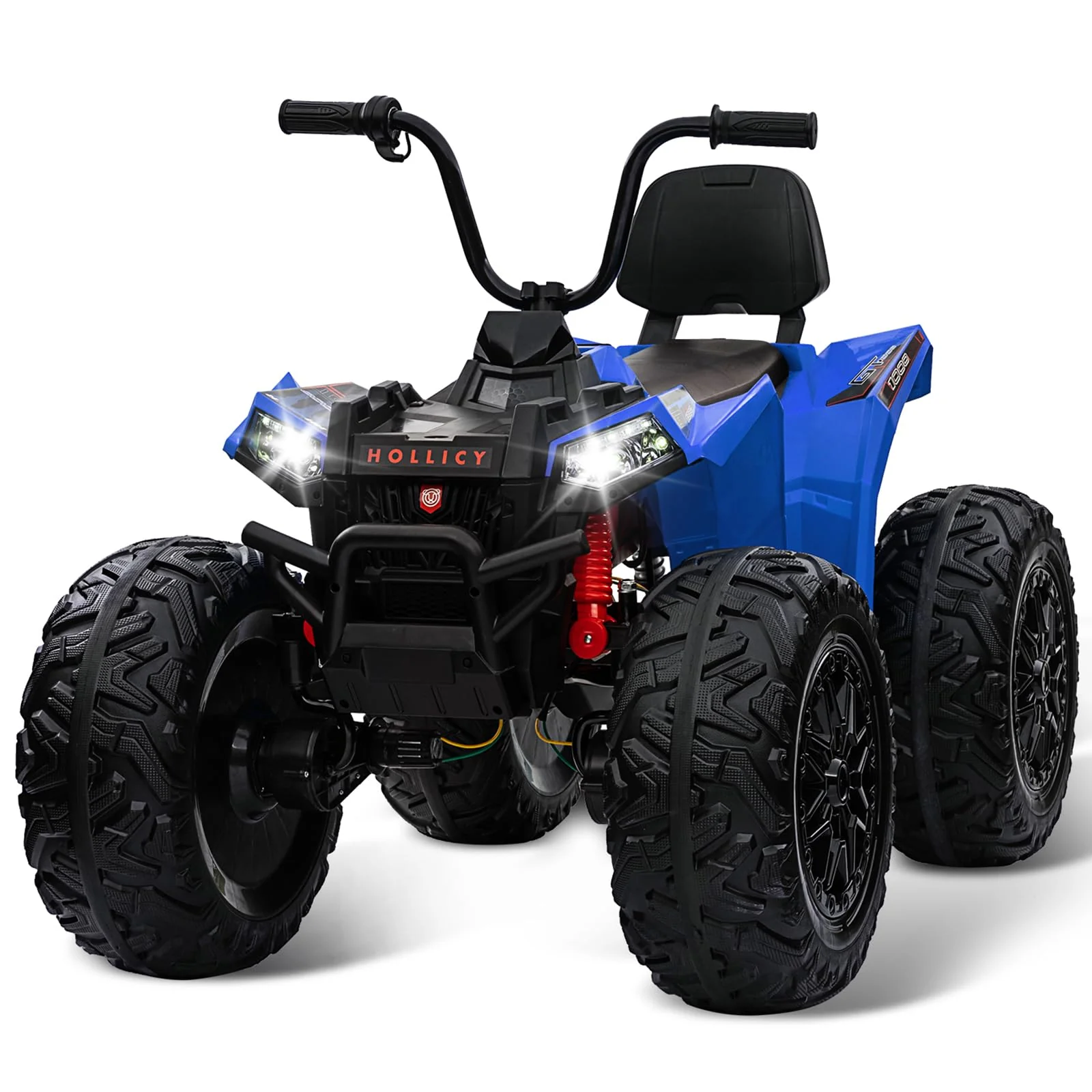 Garvee 24V Kids Quad ATV, Ride on Car 4WD Quad Electric Vehicle, 4x80W Powerful Engine, with 7AHx2 Large Battery, Accelerator Handle, EVA Tire, Full Metal Suspension, LED Light, Bluetooth&Music - Blue