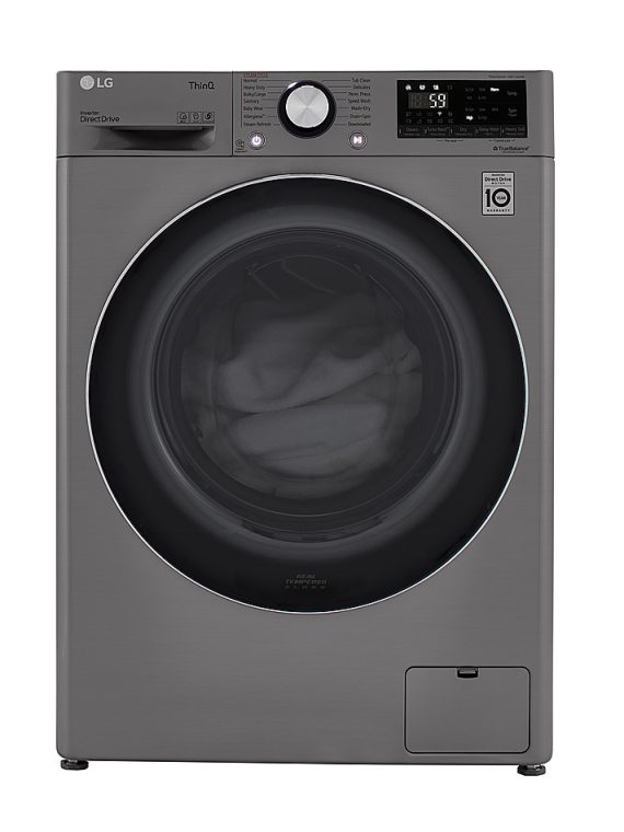 2026 LG – 2.4 Cu. Ft. High-Efficiency Smart Front Load Washer and Electric Dryer Combo with Steam and Sensor Dry – Graphite Steel