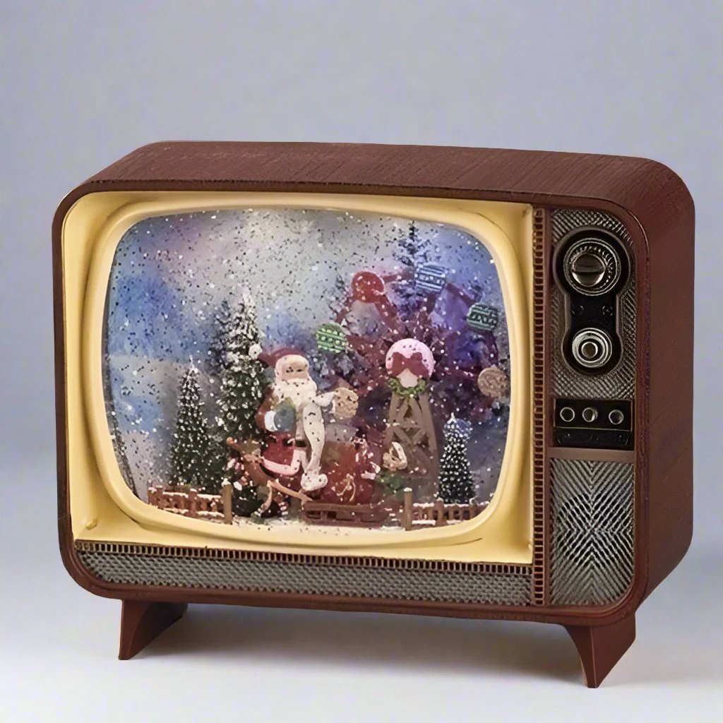 Lighted Musical Swirl TV Snow Globe W/ Santa, Elves And A Ferris Wheel, 6.75