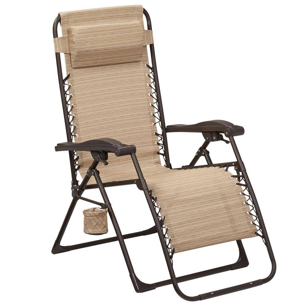 Hampton Bay Mix and Match Zero Gravity Sling Outdoor Chaise Lounge Chair in Cafe