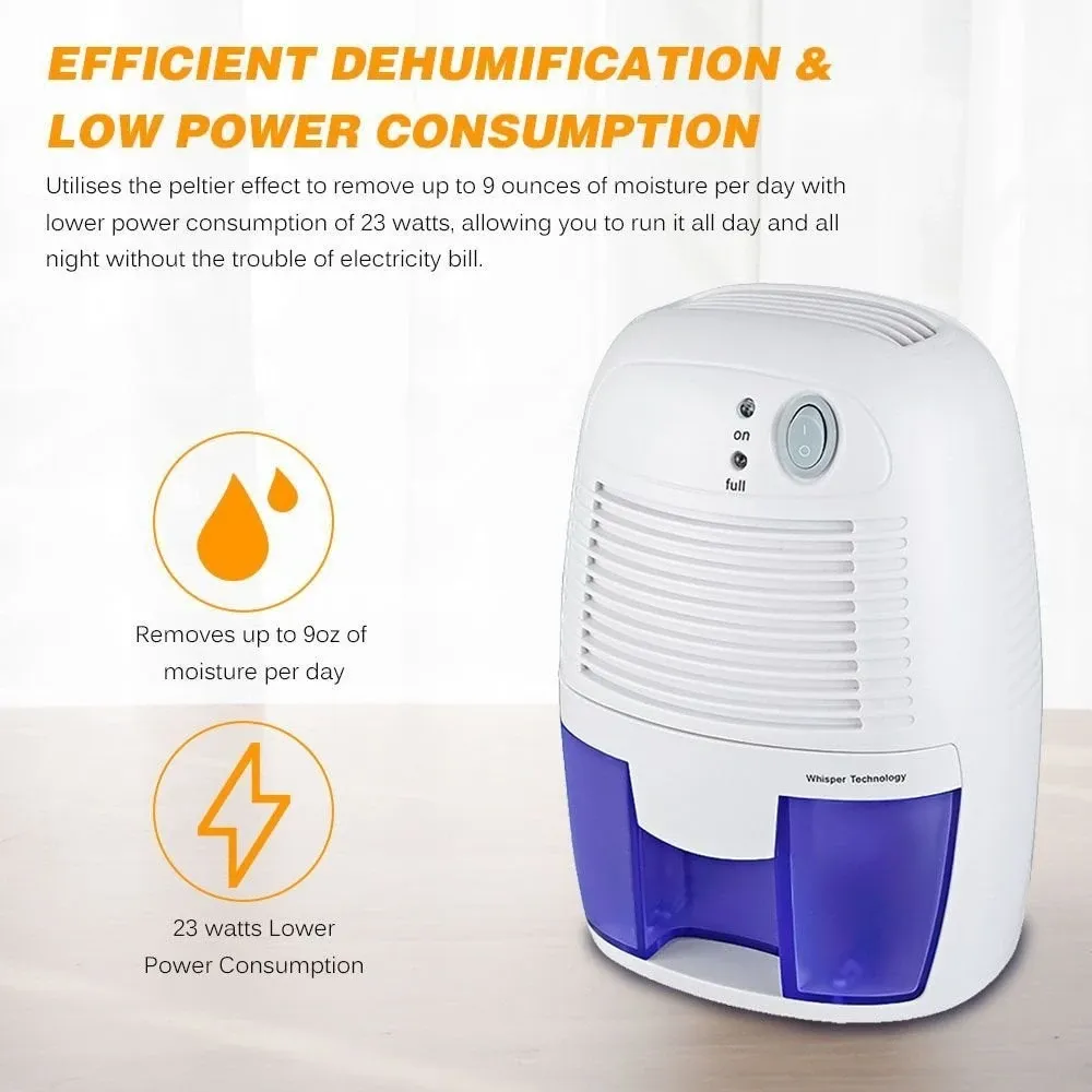 Meterk Mini Quiet Dehumidifier for 100 sq. ft with 250ml/D Dehumidification Capacity and 500ml Water Tank Electric Plug-in Peltier Dehumidifier for RV Caravan Reptiles Closet Camper Plants Bathroom B