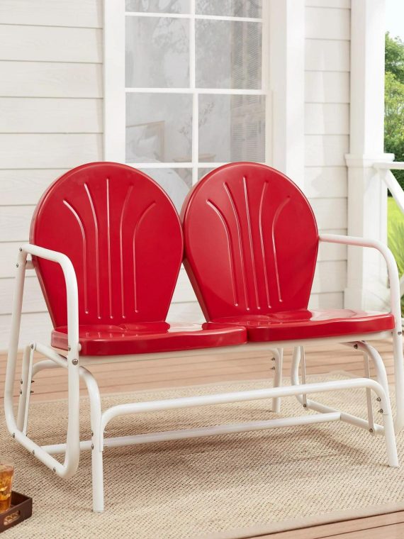 2026 Mainstays Retro Red Outdoor Steel Glider Loveseat