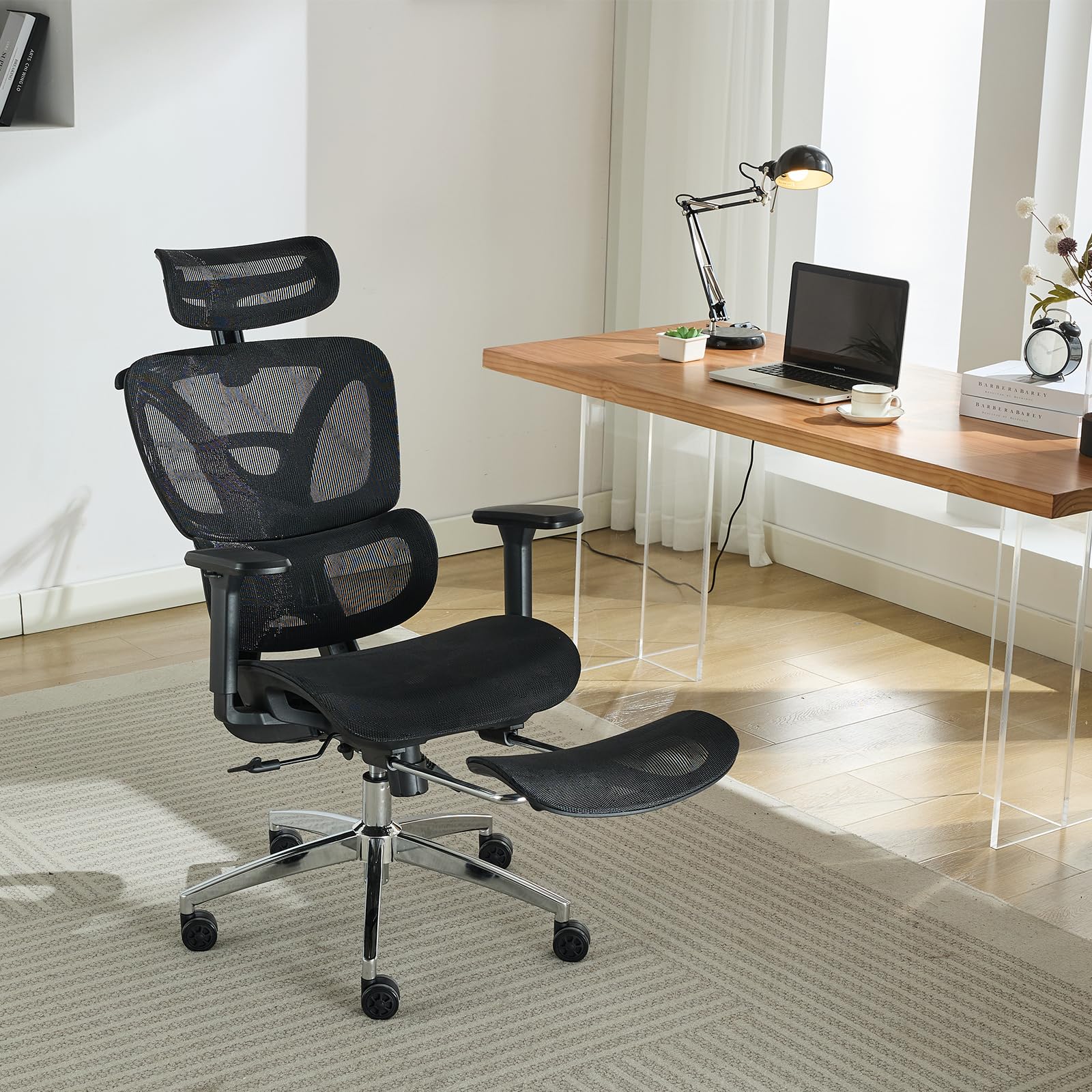 Garvee Ergonomic Office Chair, High Back Ergonomic Desk Chair with Adjustable Lumbar Support,Mesh Home Office Chair Gaming Chair with Footrest,Up to 400LB,Black