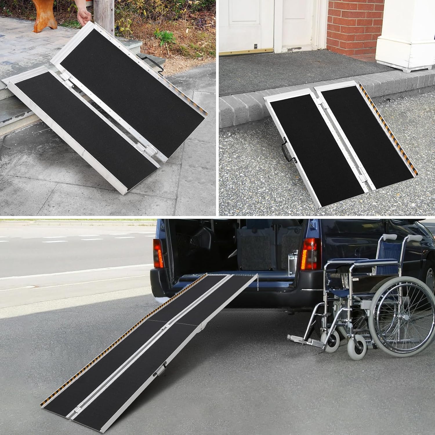 Garvee 7FT Portable Wheelchair Ramp, 800 lbs Capacity, Non-Skid Aluminum Folding Threshold Ramp, Handicap Access Ramp for Home, Stairs, Doorways, Curbs